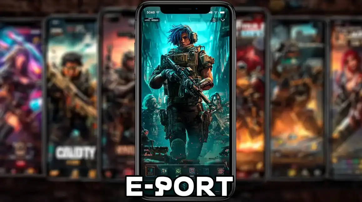 Mobile phone displaying tactical soldier character for esports betting and gaming